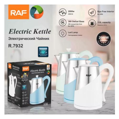 product_image_name-RAF- 2.0L Cordless Electric Kettle-Stainless Steel Kettle, Boil Dry Protection & Auto Shut Off Feature,Ideal for Hot Water,Tea & Coffee Maker -2000W-2