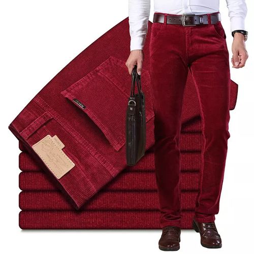 Fashion (red)Autumn Winter Men`s Thick Warm Corduroy Pants Fleece