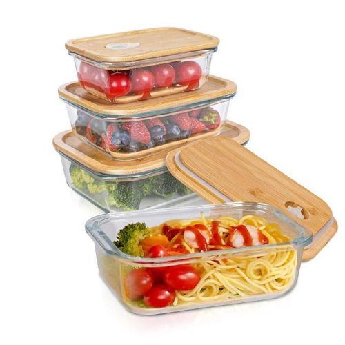 product_image_name-Generic-High Quality 4in1 Lock Fresh 4pc Heavy Glass Food Storage Containers with Air Tight Bamboo Lids-3