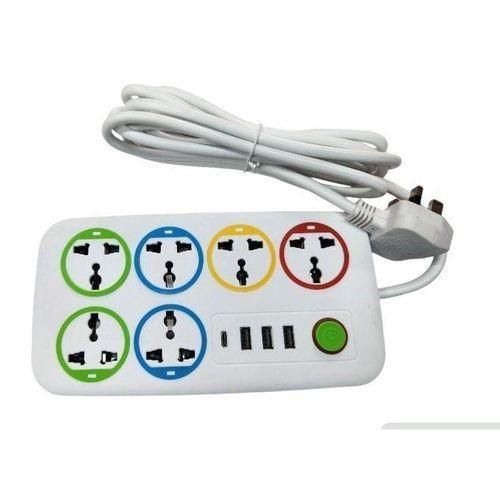 product_image_name-Generic- 6-Way Extension with 3 USB Slots and 1 Type-C Slot - 3m Wire, Classy Design, 2500W Max, 250V-10A-1