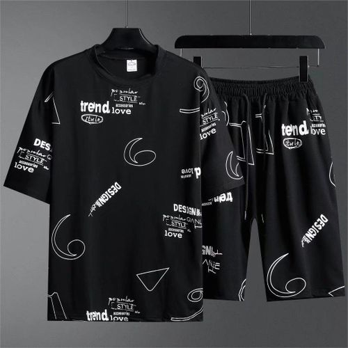 Fashion 2pcs Men's T-shirt+shorts, Men's Letter Printing Fashion Trend ...