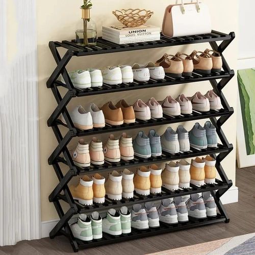 product_image_name-Generic-6-Tier Black Bamboo Shoe Rack stand / Multifunctional Organizer -1