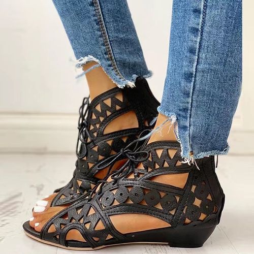 Details of (Black)Pumps New Summer Fashion Cross Lacing Women Sandals  Square Head High Heels Ladies Sandals Open Toe Shoes Large Size 35~43 JIN