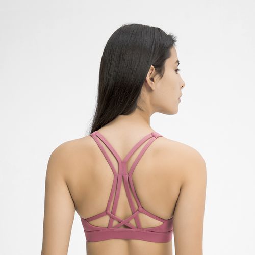 Fashion Women Strappy Sports Bras Cross Back Medium Support Y Soft Yoga Bra  For Workout Hibiscus Red