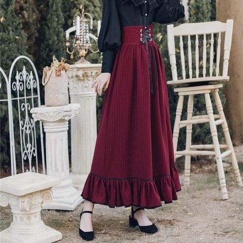 Red and black ruffle skirt on sale