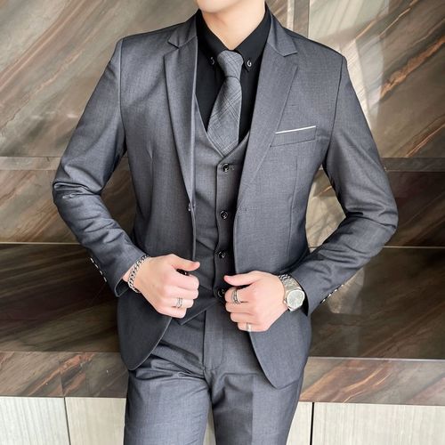 Mens 3 Piece Suits, One Button Slim Fit Solid Color Wedding Tuxedo