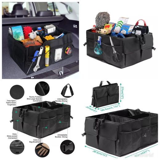 Large Capacity Divided High Quality Car Boot Organizer with Multiple Compartments Foldable Storage Box for SUV Sedan Hatchback Durable Oxford Fabric Heavy Duty Trunk Organizer for Groceries Tools Emergency Kit Travel Accessories