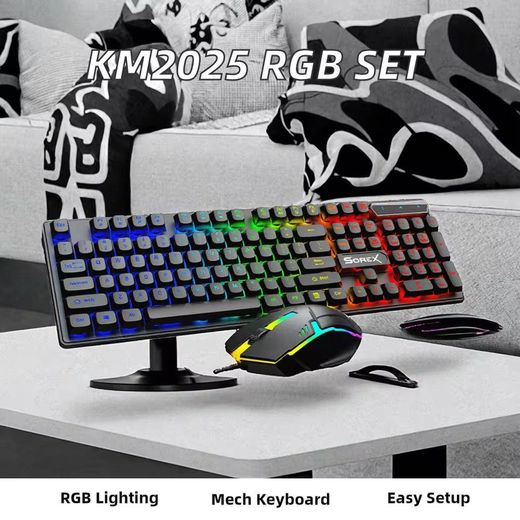 Generic Km2025 Custom RGB Computer Keyboard Mouse Set Customizable USB Interface Optical Operation for Desktop - image 2