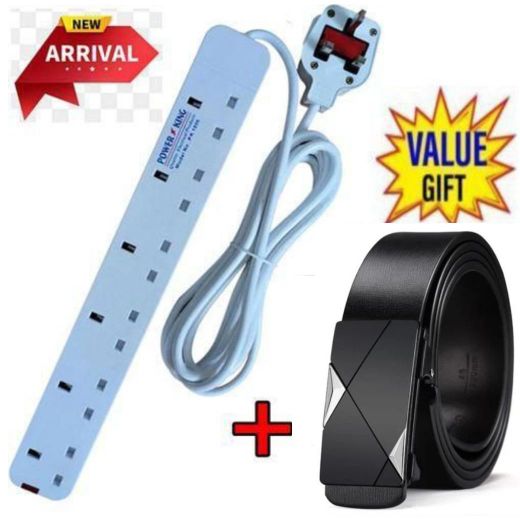 Power King 6 Way Power Extension // Power Extension Socket LONG Cable + Free Leather Official black Belt 