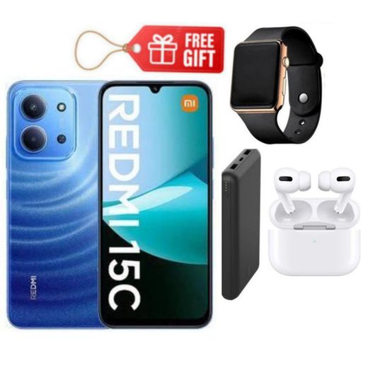 XIAOMI Redmi 15C, 6.9'', 256GB ROM + UPTO 16GB RAM, Camera 64MP, Battery 6000 mAh, 4G(Dual-Sim) 1 YEAR WARRANTY - Moonlight blue + Watch, Led Watch & Pods