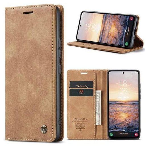 Generic Caseme Wallet Retro Leather Kickstand Flip Case with Cash and Card Pockets and Magnetic Closure, All-Round Protection, Cover Case for Samsung Galaxy S24 Ultra_Brown