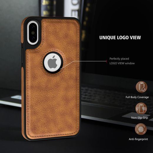 Generic Brown Luxury Leather Anti-Slip, Scratch Resistant Ultra Slim Protective Business Phone Cover Case for iPhone X - image 2
