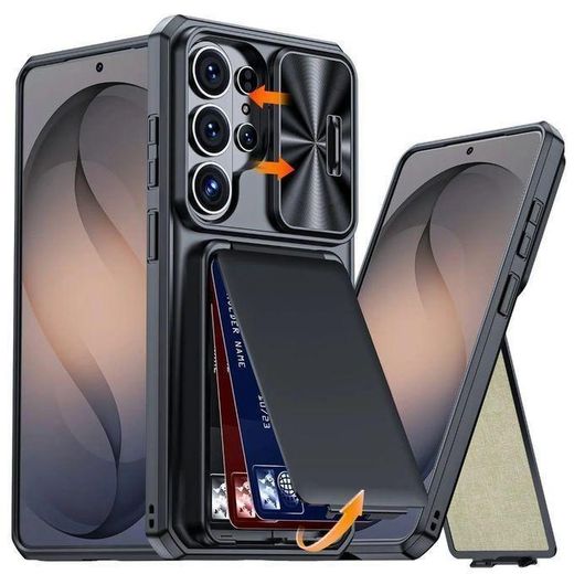 Samsung Galaxy S24 Ultra Case with Camshield Protector, Black HD Anti-Scratch, Card Holder & Kickstand & Slide Camera Lens Cover Black Heavy-Duty Rugged Phone Cover for S24 Ultra 5G ('Black') - image 2