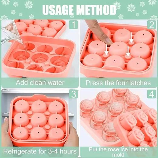 Generic 3D Rose Ice Molds 1.3 Inch, Small Ice Cube Trays, Make 9 Giant Cute Flower Shape Ice, Silicone Rubber Fun Big Ice Ball Maker - image 4
