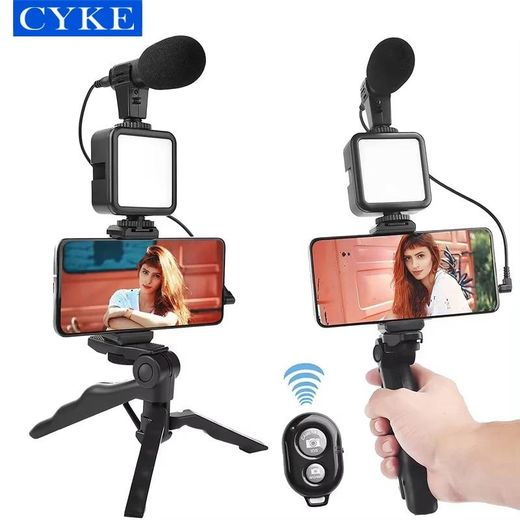 Generic AY-49 Vlog Beginners Smartphone Phone Video Kit  LED Light Microphone Tripod Handheld Gimbal Tripod for YouTube Vlogging - image 2