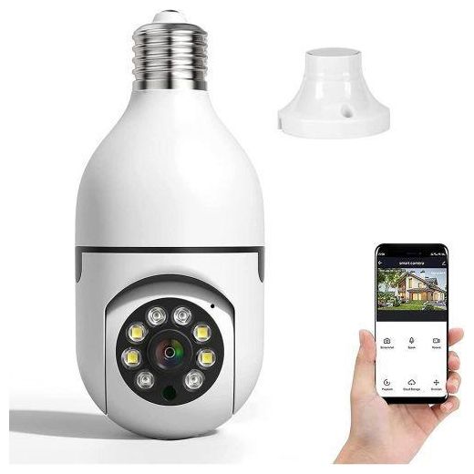 addigoes 2.4GHz WiFi Light Bulb Security Camera – Wireless Outdoor Camera with Two-Way Audio, Color Night Vision and Light Socket Installation for Home Security