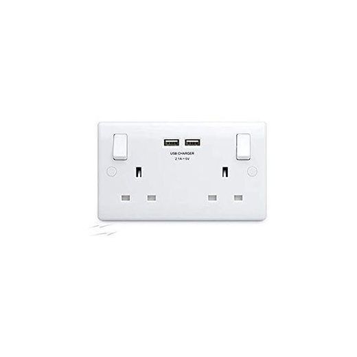 Double USB Wall Socket Outlet - White PVC, Twin, Easy Retrofit