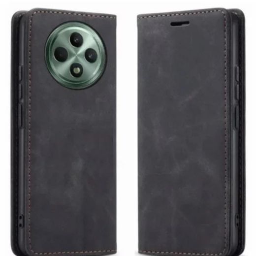 Generic Oppo Reno 12F Phone Case, Wallet-Style Black Retro Leather Flip Cover with All-Round Protection for Second Device - image 2
