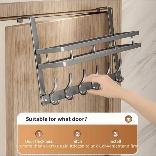 Generic 6-hook multi-functional metal easy-to-install back door shelf, suitable for bedroom, bathroom and kitchen storage. - image 2