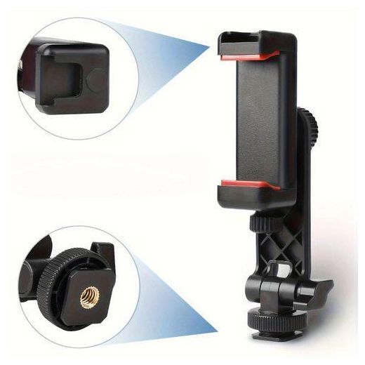 ShebSheb 1PC 360° Adjustable Phone Tripod Adapter, Plastic Mount Clip with 1/4 Interface and Cold Shoe, Universal for Video, Selfie, and Live Streaming