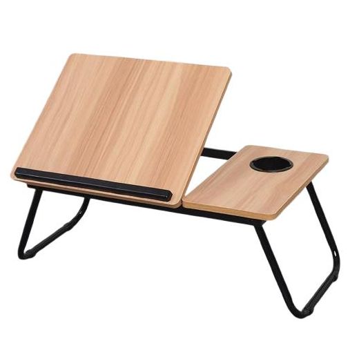Generic Adjustable Folding Laptop Table for Bed & Sofa – Tilting Laptop Stand Desk with Cup Holder and Foldable Legs Brown