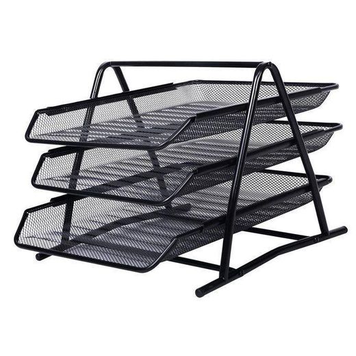 Generic 3 Tier Foldable Tray Desk Organizer File Tray, Office Files, Letter Tray, Magazine Holder Rack, Document Tray, for Home Study Room, Stationery Wire MEsh Trey - image 3