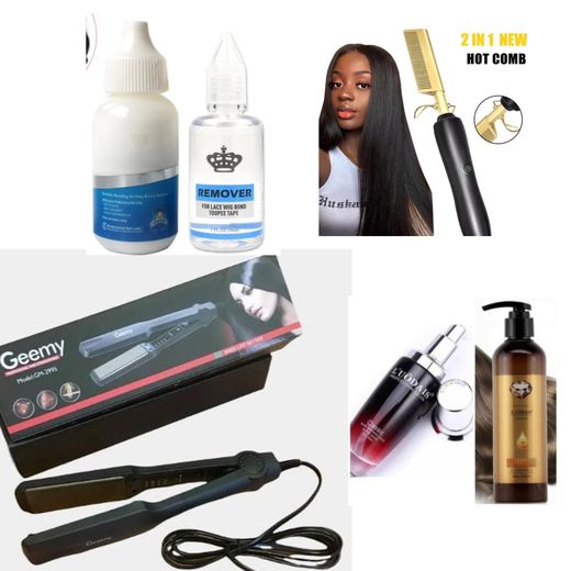 Hair styling SET - Flat iron, Hot comb, Hair serum, curl keeper, wig glue , remover + FREE Lace melting spray