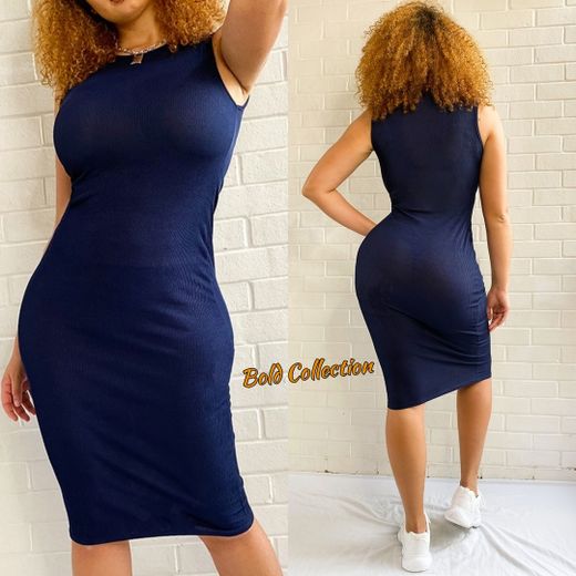 Fashion Navy Blue Women's Bodycon Dress - Mock Neck, Sleeveless, Cotton, One Size Fits All