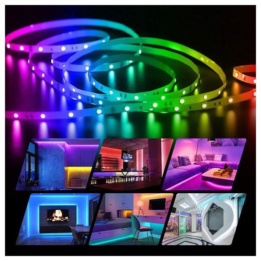 Generic 5m LED RGB Strip Light with Remote - 7 Colors, Dimmable, Adhesive Back for Easy Mounting - image 2