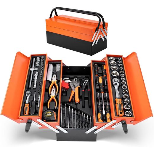 Generic 85PCS Professional Tool Set with Heavy Duty Metal Box, 1/4" & 1/2" Drive Ratchet, Chrome Vanadium Steel Socket Wrench Kit for Home, Garage & Auto Repair - image 2