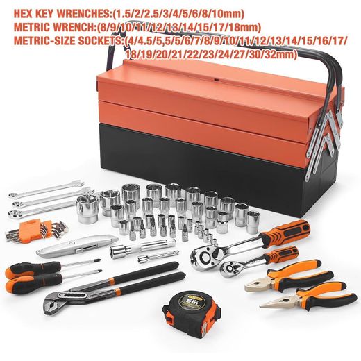 Generic 85PCS Professional Tool Set with Heavy Duty Metal Box, 1/4" & 1/2" Drive Ratchet, Chrome Vanadium Steel Socket Wrench Kit for Home, Garage & Auto Repair - image 3