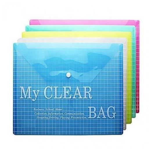 1pc Clear Document Bag With Button A4