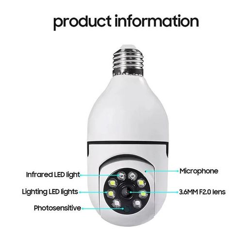 Generic 360° PTZ WiFi Camera with E27 Socket, Night Vision & AI Tracking - image 2