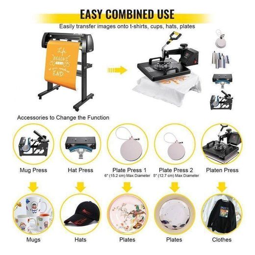 Generic 8-in-1 Multifunction Heat Press 30×38cm + 28-Inch Vinyl Cutter Plotter  Complete T-Shirt Printing, Mug, Cap, Plate & Sticker Making Machine - image 2