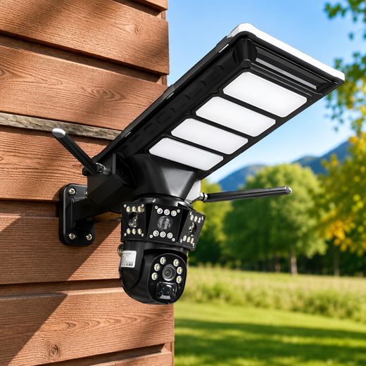 4G Wide Angle View Solar Camera with Outdoor Security Led Solar Street Light 