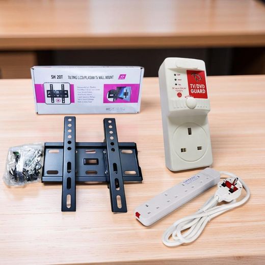 Bracket Combo Pack Skilltech 15-43inch Tilt TV Wall Mount Bracket + Power King 4Way Power Extension Cable + Free FK TV Guard
