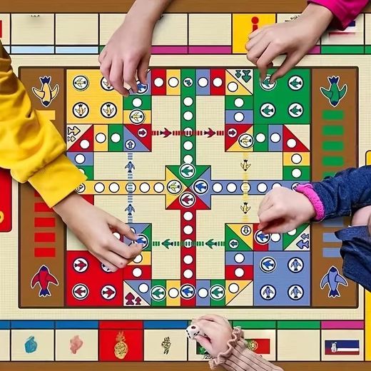 Generic Foldable carpet-style flying chess game, includes a large game mat, 16 pieces, and dice. Suitable for family entertainment and party games. - image 3