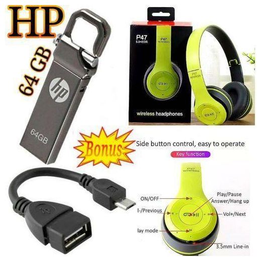 Hp 64 GB Metallic High Speed USB Flash Drive Disk // 64GB +GIFTS OTG, BT Headphone