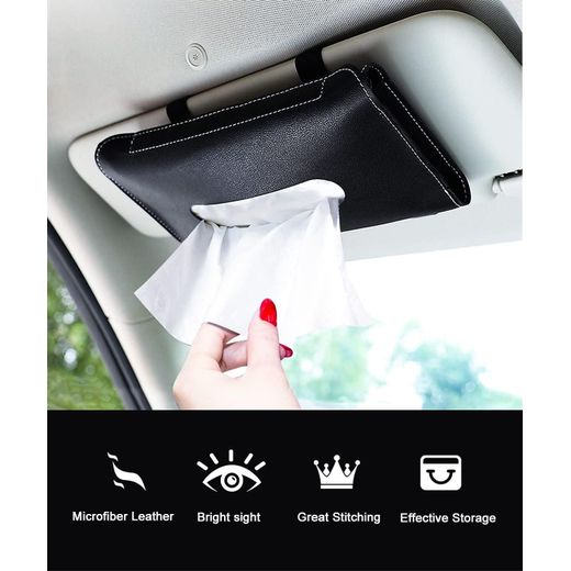 Generic Car Sun Visor Tissue Holder – Premium PU Leather Hanging Tissue Box - image 2