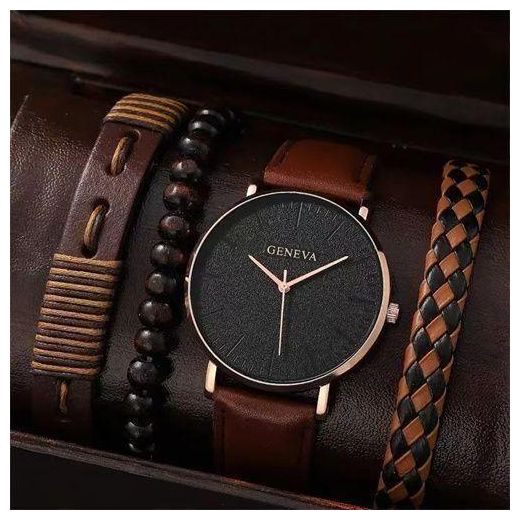 Fashion 4-piece men's watch set, fashionable and casual business quartz watch, fashionable and casual bracelet watch set, men's sports and trendy watch set