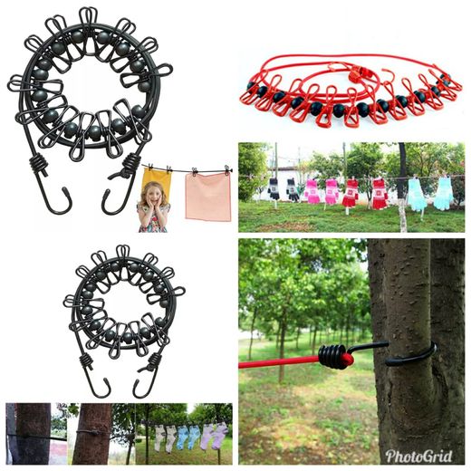 Portable Anti-Skid Clothes Line Rope - 1.8m Normal, 3.6m Stretched, Black PVC