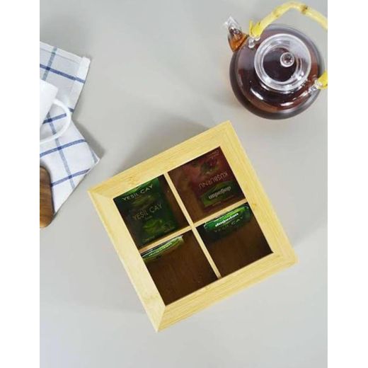 Generic 4 compartment Bamboo, TEA bag organizer. - image 2