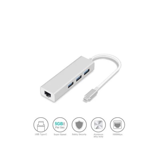 Generic USB C Ethernet USB 3.0 2.0 To RJ45 Hub 10/100/1000M Ethernet Adapter Network Card USB Lan For Macbook Windows Tpec C White M - image 2