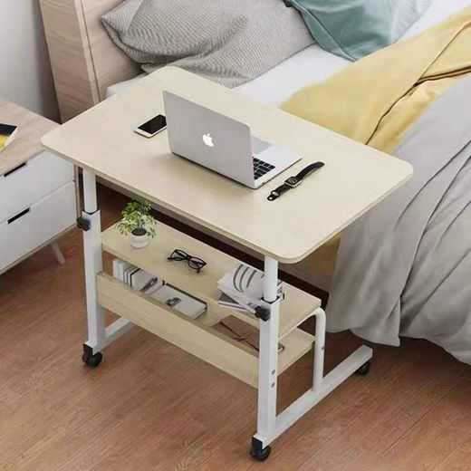 Generic Adjustable Study  Modern Computer Desk with Height Adjustment Top Wooden and Mobile Wheels Workstation Laptop Stand on Sale- Coffee,Cream - image 3