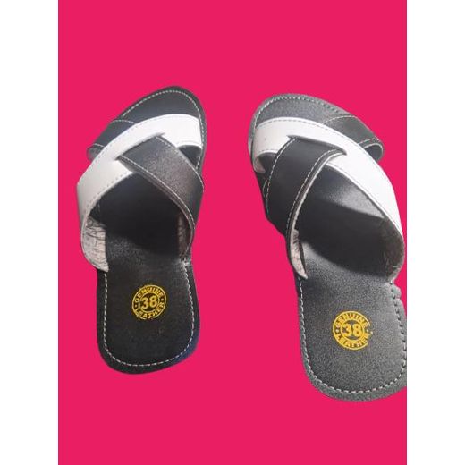 Fashion Women’s Black & White Genuine Leather Cross-Strap Flat Sandals – Open-Toe Design with Leather Footbed - image 2