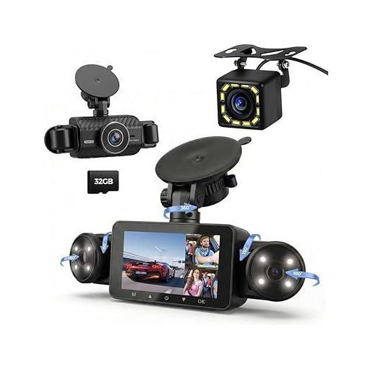 Generic 4 Channel Dash Cam 360 View, Include Front & Rear Left Right Camera Support 4 Way Recording, 32GB Card, 3 IPS Screen/Night Vision/WDR/24H Parking/G-Sensor2
