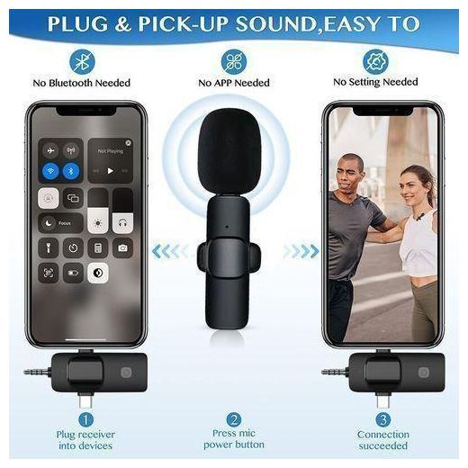 Generic PRO Lavalier Wireless Microphone - 3-in-1 Universal Mic for iPhone, Android, Camera, Vlogging & Live Stream - image 3