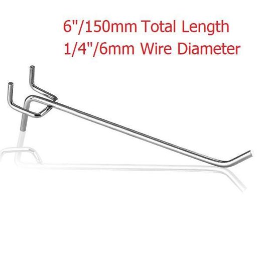 Generic 150mm Pegboard Display Hooks 6 inch Length 6mm Diameter Single Prong Chrome Hooks Set of 50Pcs – CHP-1506 - image 2