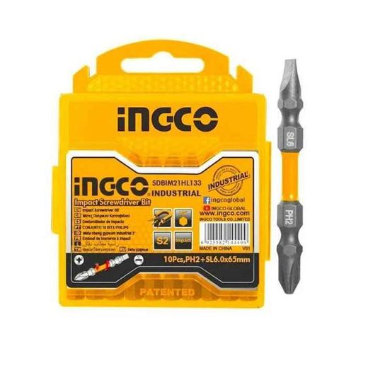 INGCO SDBIM21HL133 "Impact Screwdriver bit PH2+SL6.0*1.0    65mm(2-9/16"") 10pcs/set - image 2