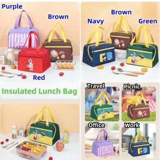 Generic Oxford Cloth Insulated Lunch Bag For Kids, Can Be Reused, Lovely Kawaii Leak-Proof Cartoon Pattern, For Office, Travel, School, Work, Picnic, Beach, Small Cooler, Food Thermal Bag